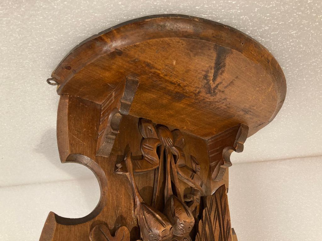 19th Century Black Forest Carved Walnut Hanging Hunting Trophy Shelf 7