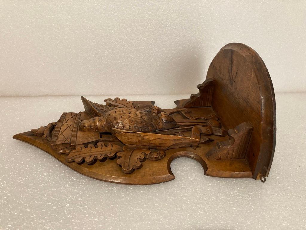 19th Century Black Forest Carved Walnut Hanging Hunting Trophy Shelf 11