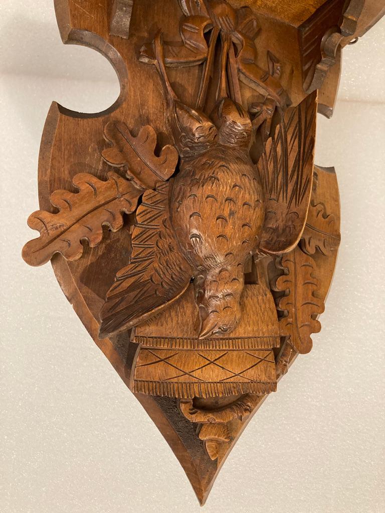 Swiss 19th Century Black Forest Carved Walnut Hanging Hunting Trophy Shelf