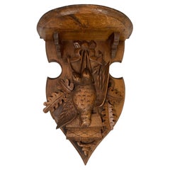 19th Century Black Forest Carved Walnut Hanging Hunting Trophy Shelf