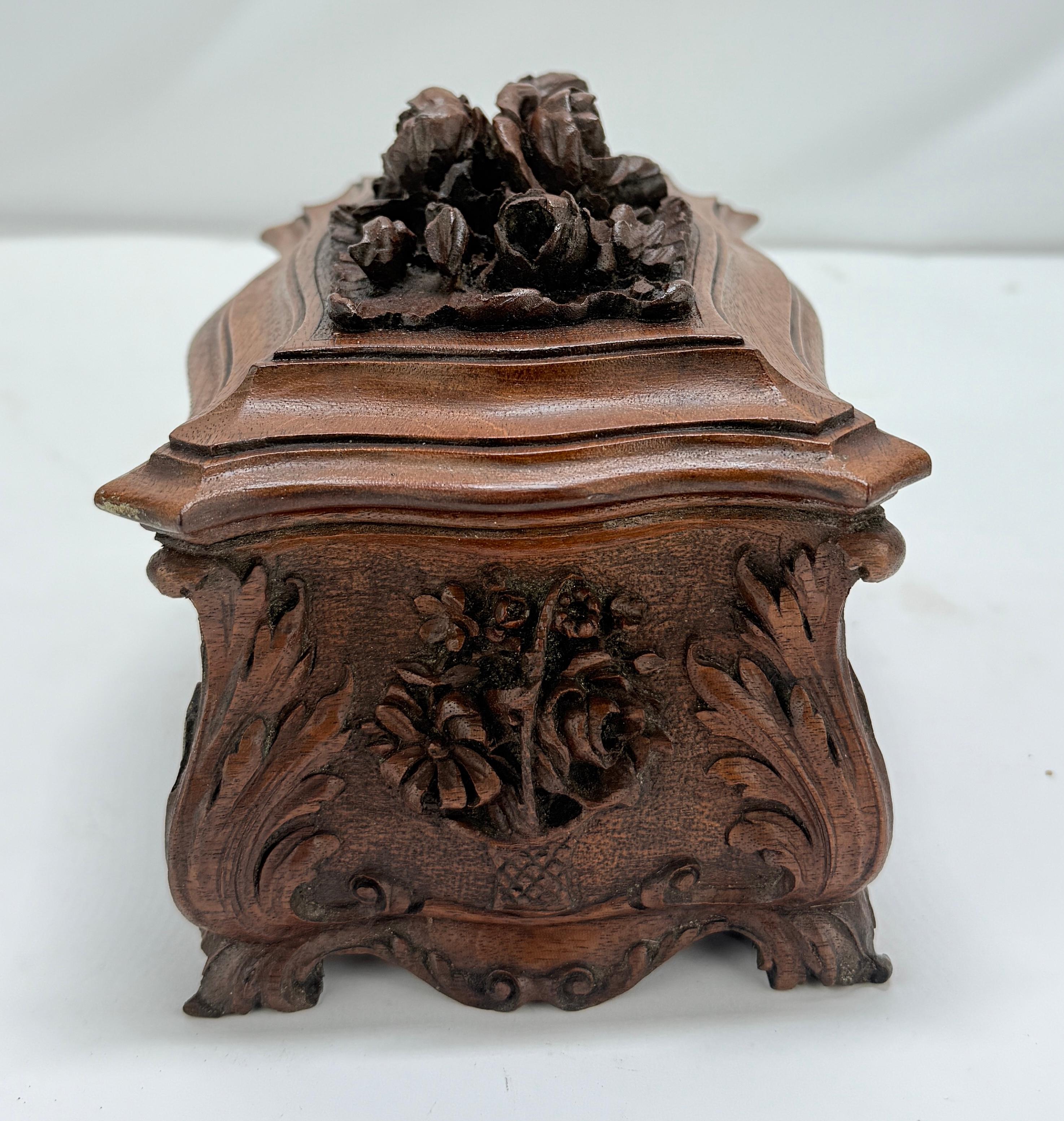 19th Century, Black Forest Carved Walnut Jewelry Casket Brienz Region For Sale 1