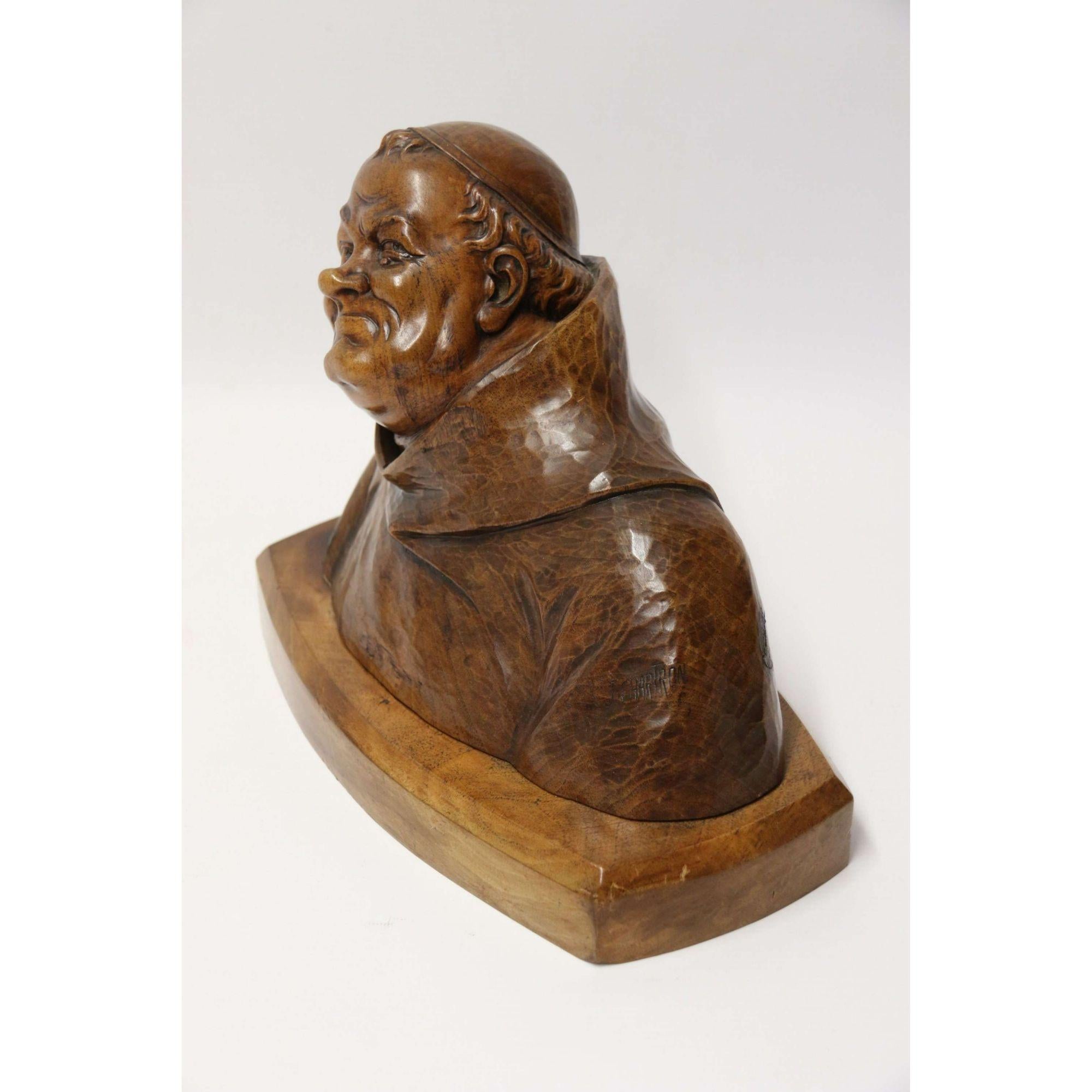 19th Century Black Forest Carved Walnut Study of a Monk, German, circa 1890 For Sale 2