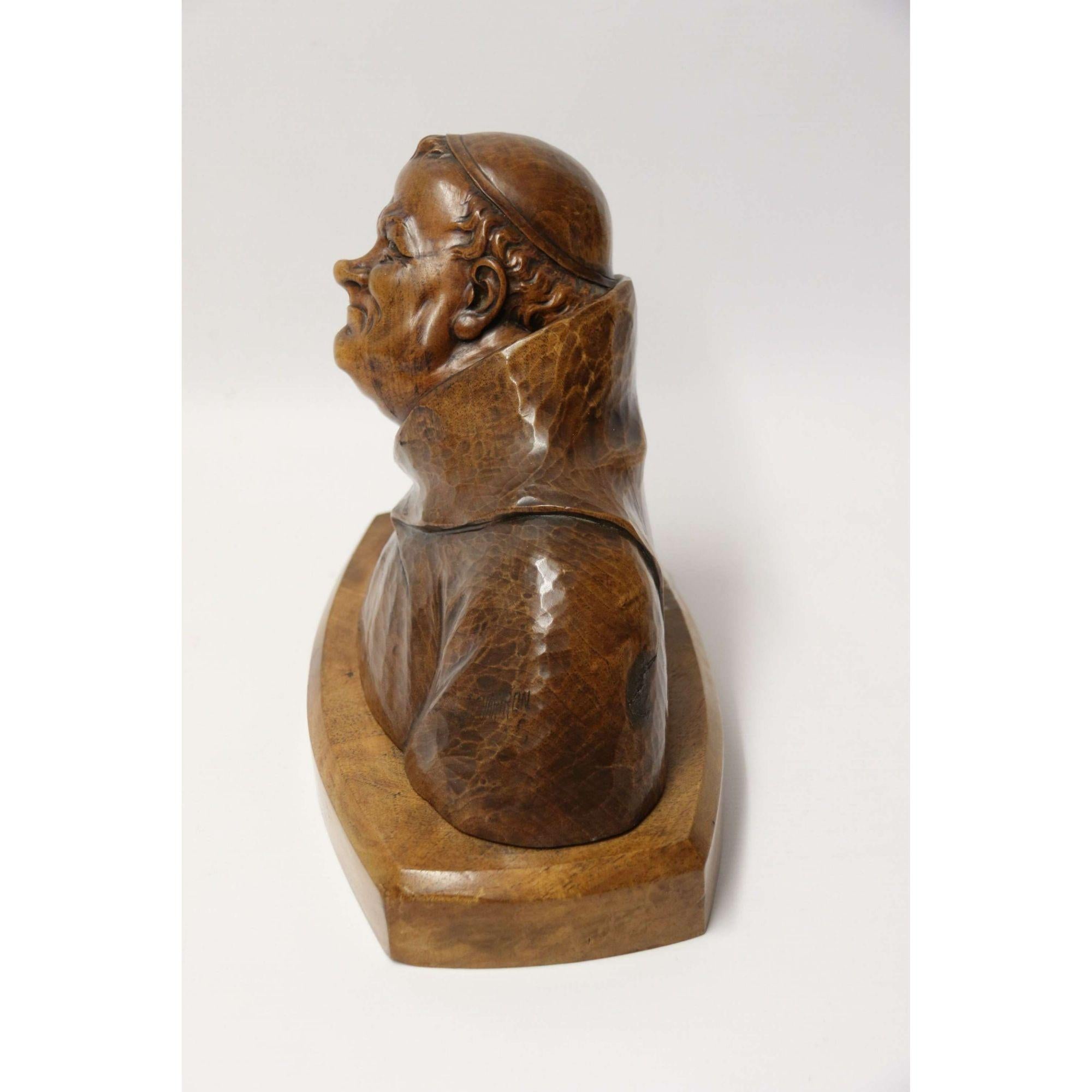19th Century Black Forest Carved Walnut Study of a Monk, German, circa 1890 For Sale 3