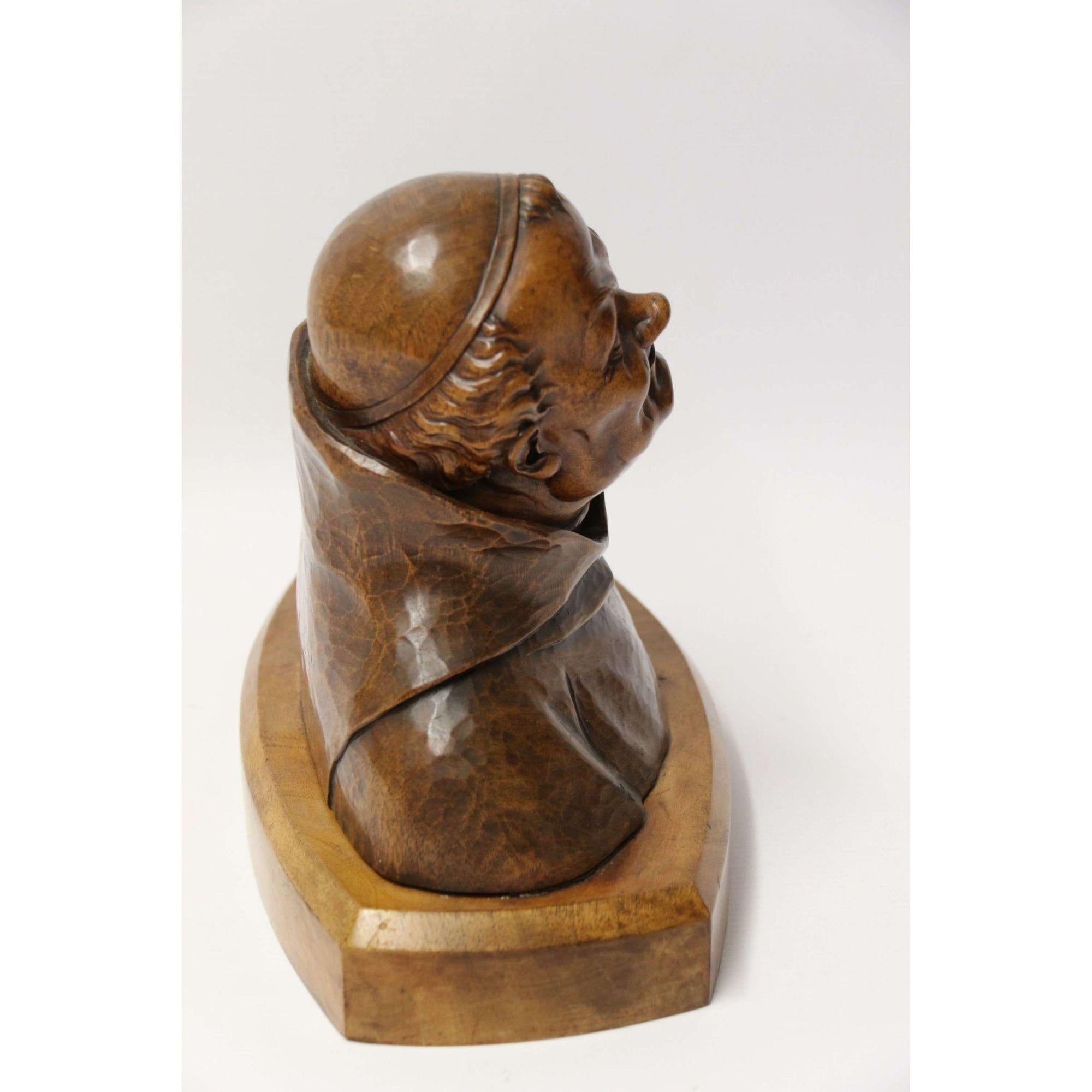 19th Century Black Forest Carved Walnut Study of a Monk, German, circa 1890 For Sale 5