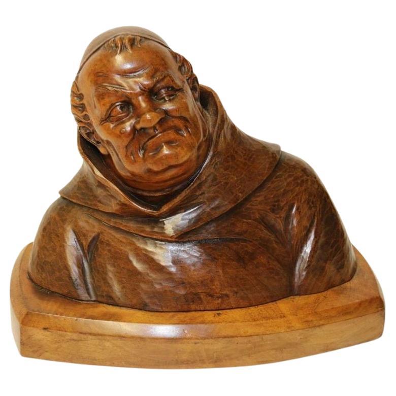 19th Century Black Forest Carved Walnut Study of a Monk, German, circa 1890 For Sale