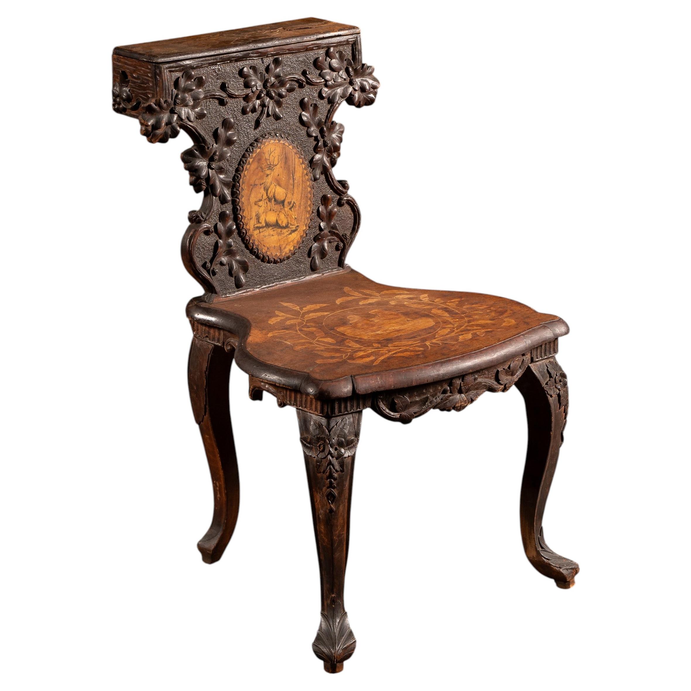 19th Century Black Forest Carved Walnut Valet Chair