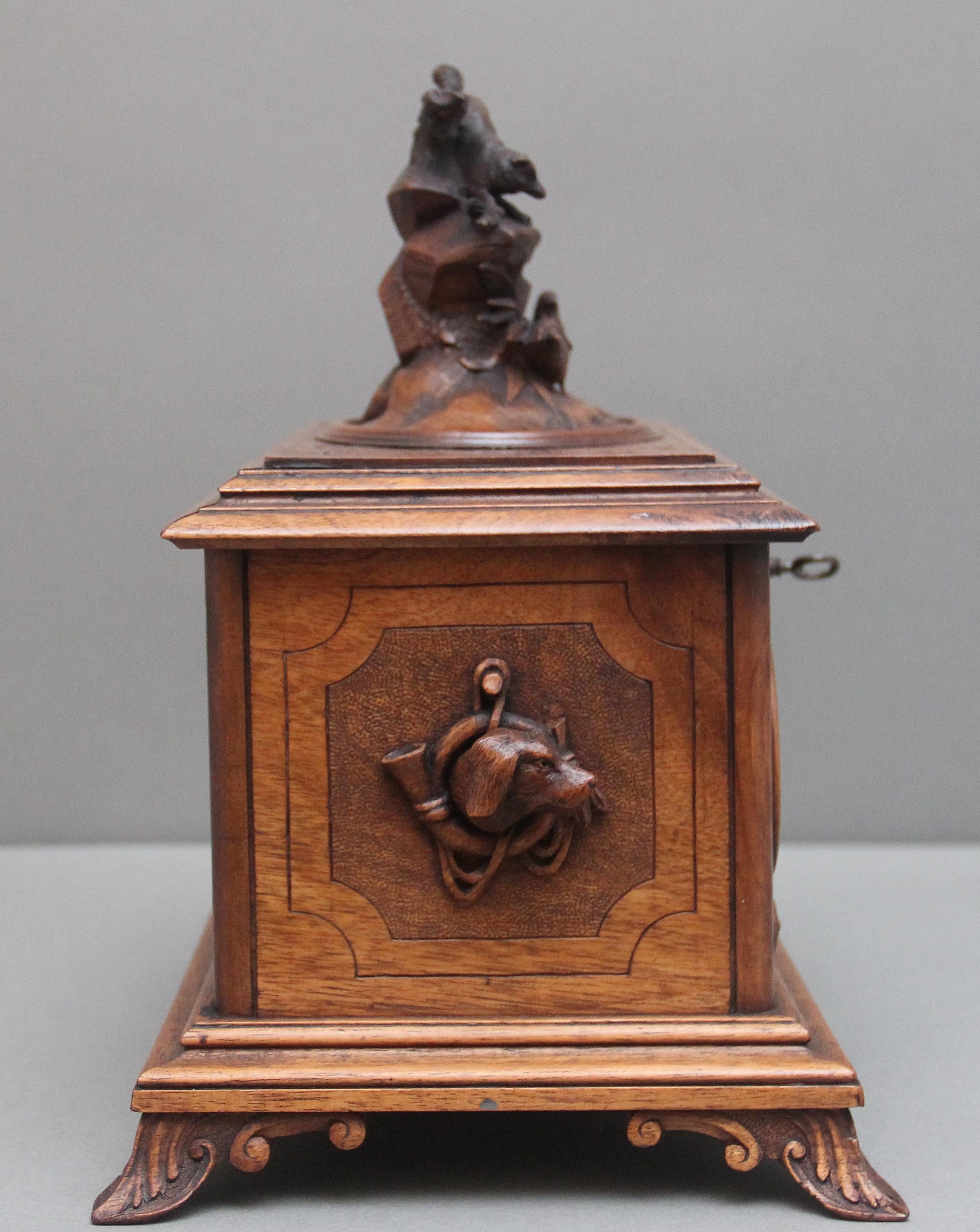 British 19th Century black forest carved wood casket For Sale