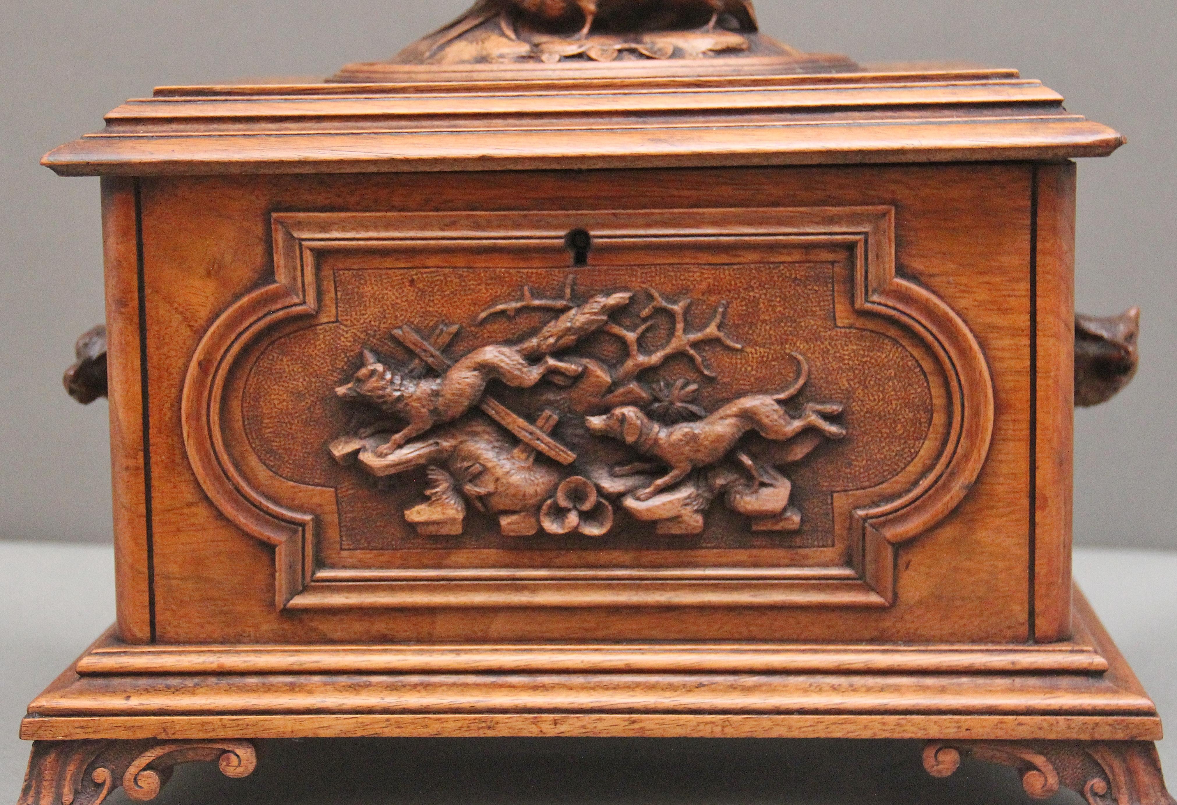 19th Century black forest carved wood casket For Sale 1