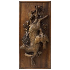 19th Century Black Forest Carved Wood Hunt Trophy Plaque