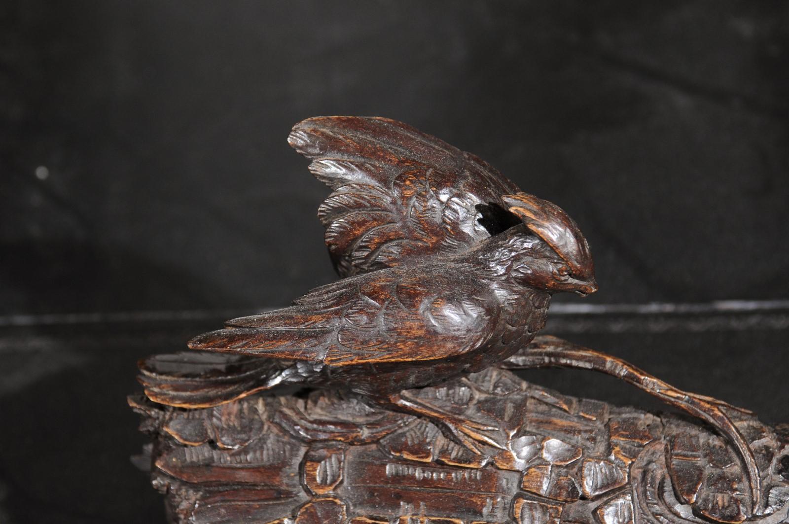 19th Century Black Forest Carved Wooden Inkwell with Bird, Acorns and Oak Leaves 6