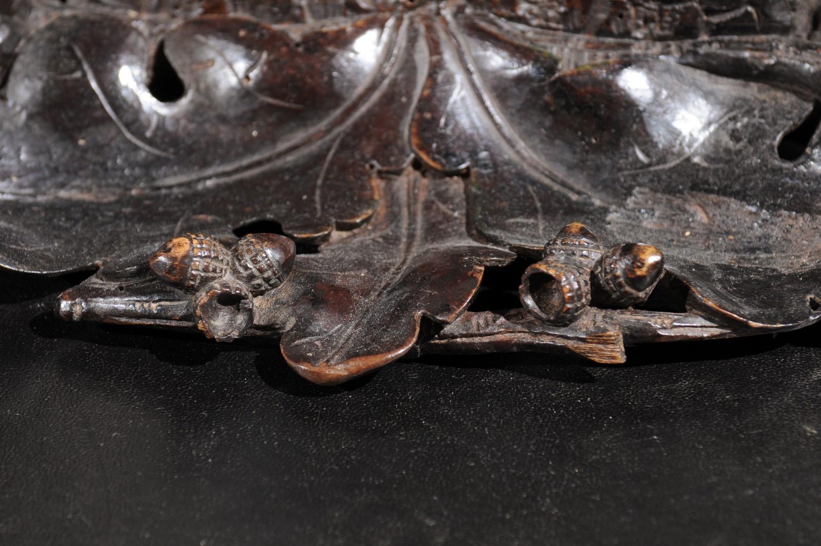 19th Century Black Forest Carved Wooden Inkwell with Bird, Acorns and Oak Leaves 3
