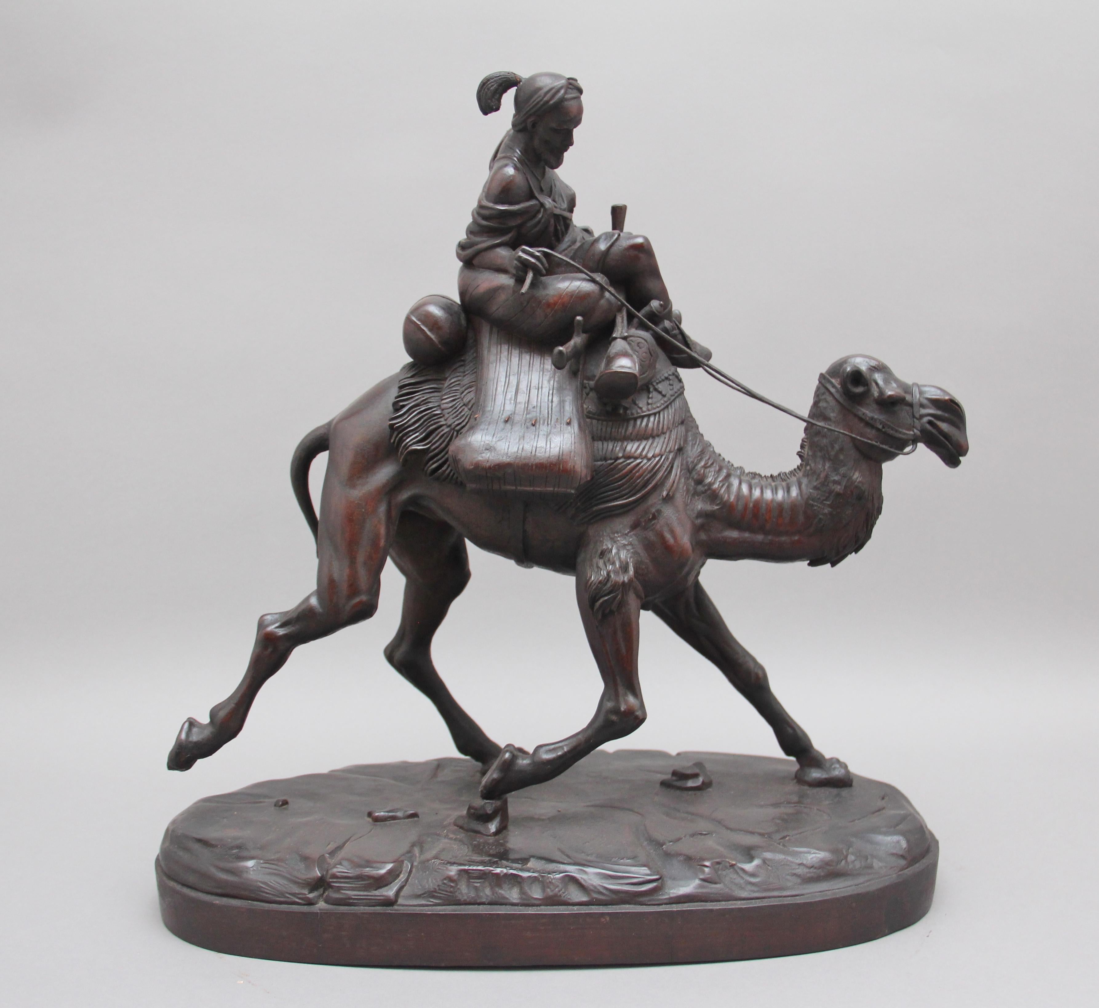 A very rare superb quality 19th century black forest carving of an Arab riding a racing camel, the quality and execution of the carving is fabulous. Camel racing on the Arabian peninsula has been going on for centuries and is now a popular sport,