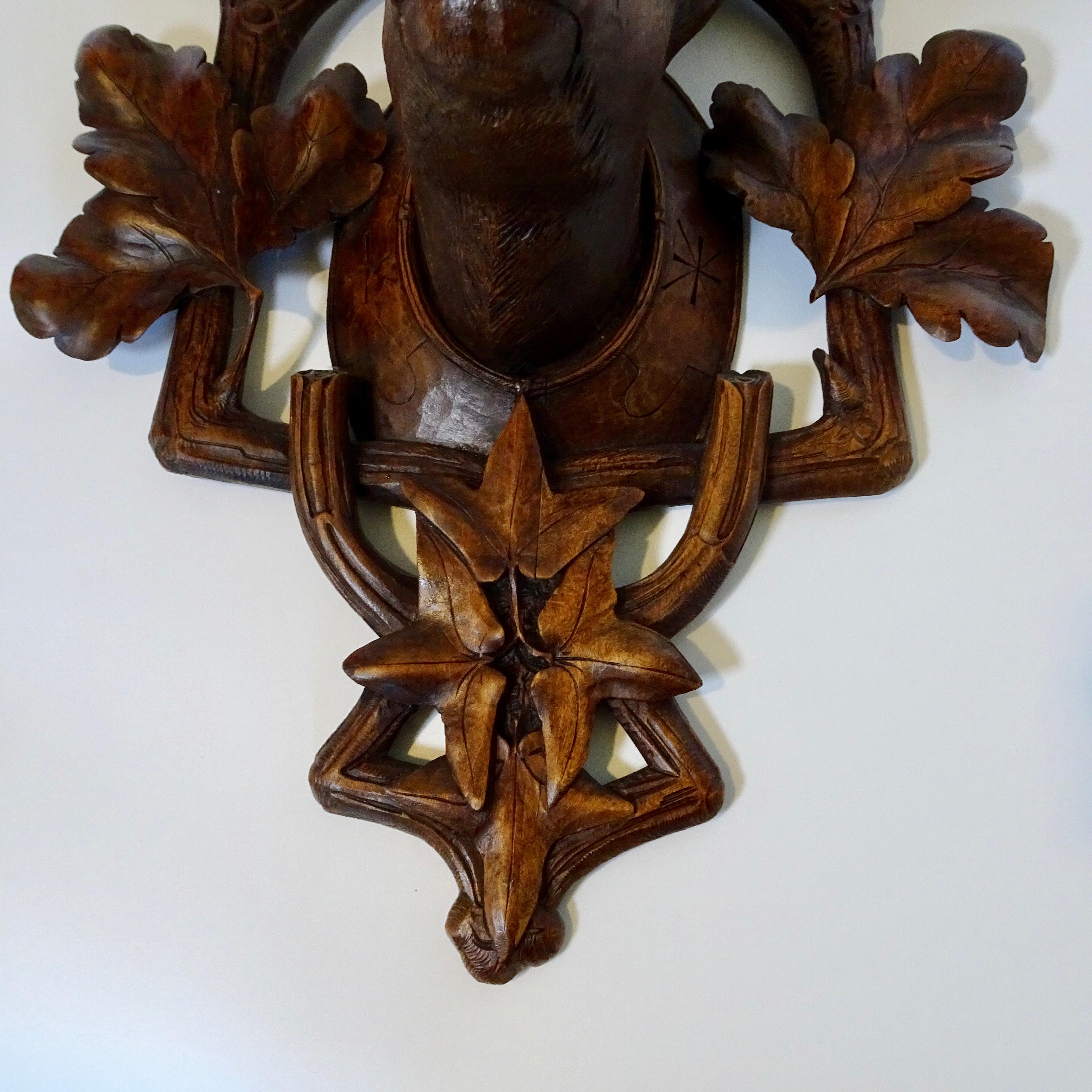 Wood 19th Century Black Forest Carving of Deer Head For Sale