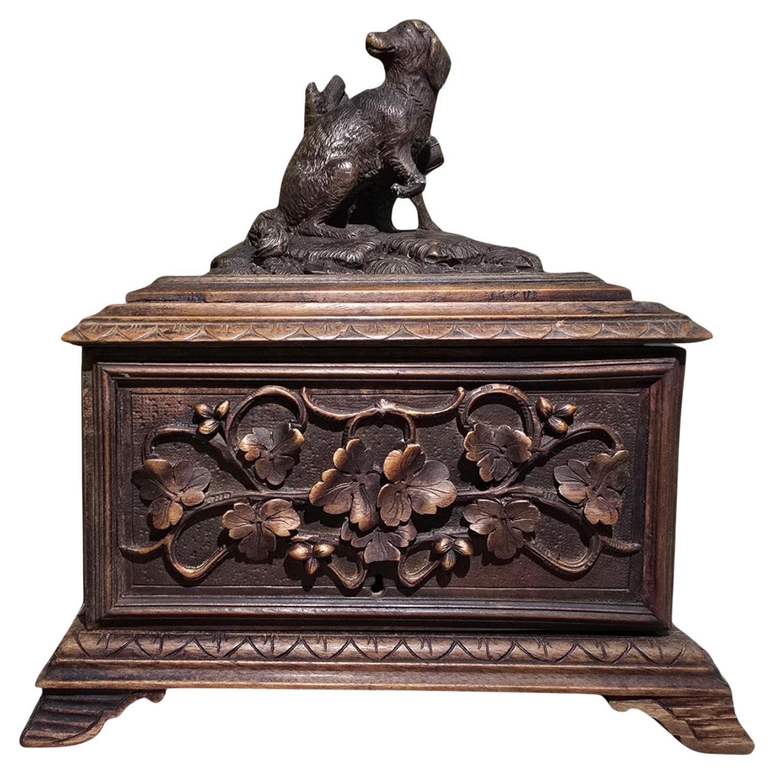 19th-Century Black Forest Cigar Box – Hand-Carved Wood