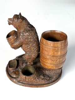 19th Century Black Forest Cigar Holder of a Bear Holding a Barrel
