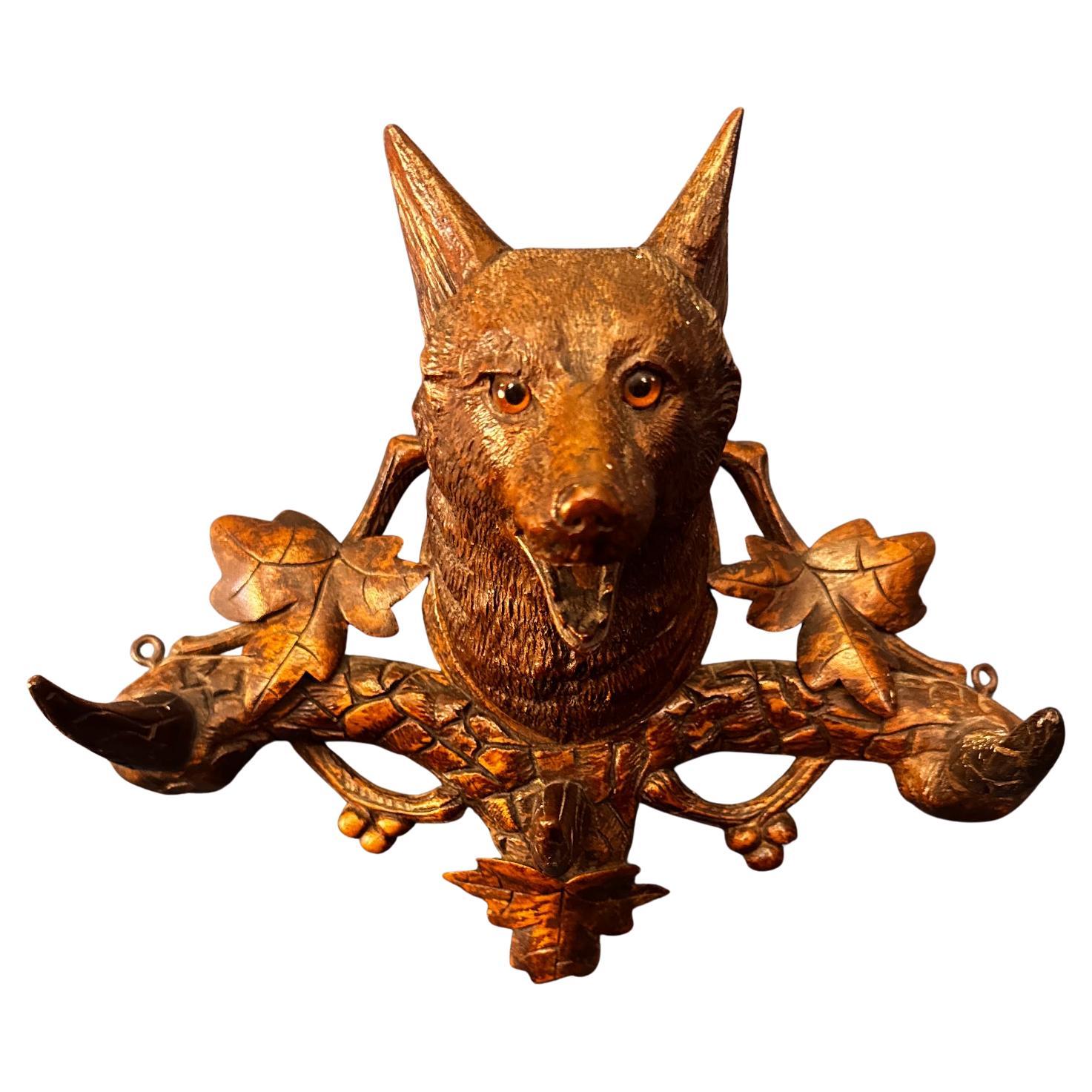 Porta cappello/frusta di volpe in stile vittoriano inglese Black Forest del XIX secolo