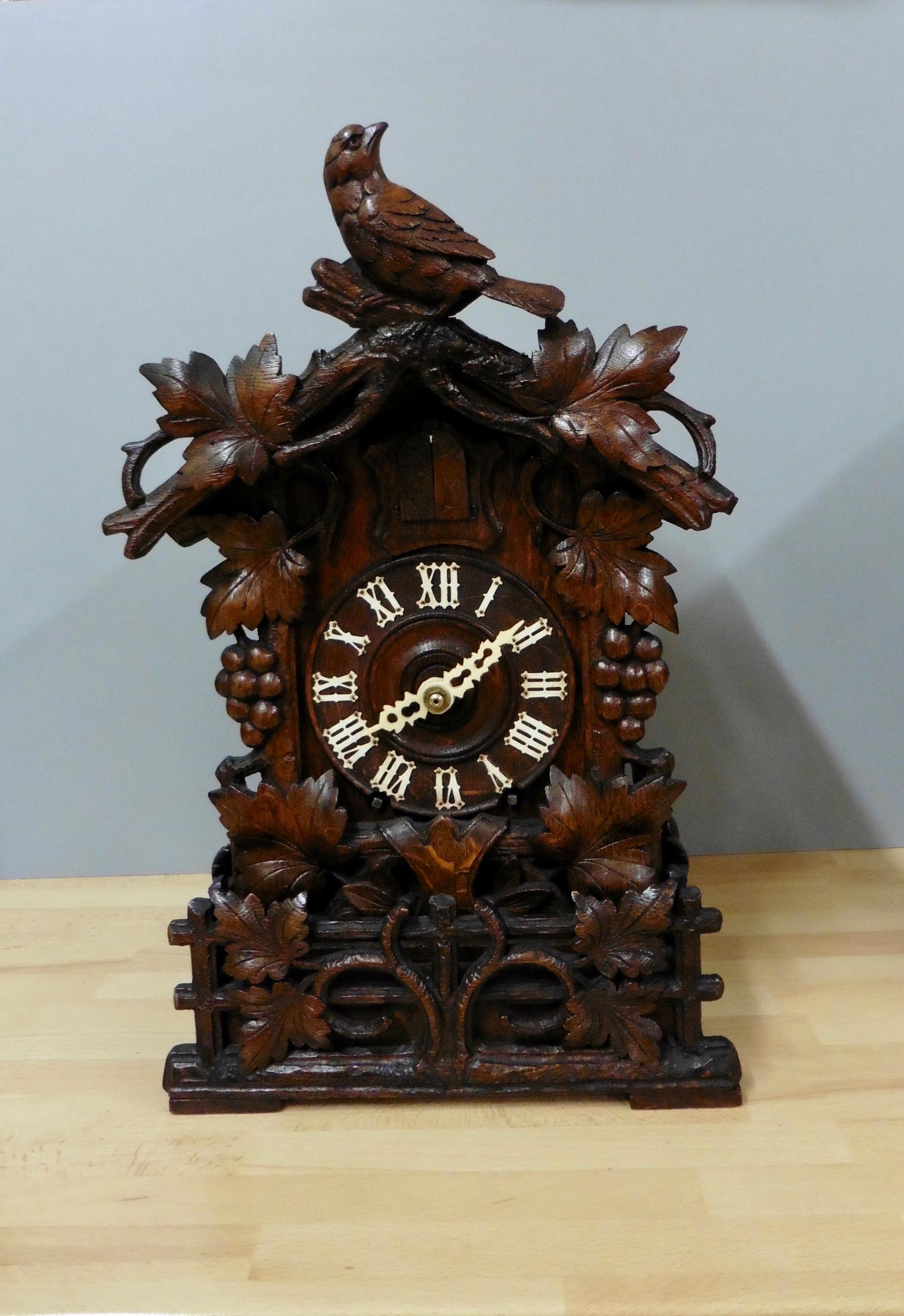 Wood 19th Century Black Forest Fusee Cuckoo Mantel Clock by Beha