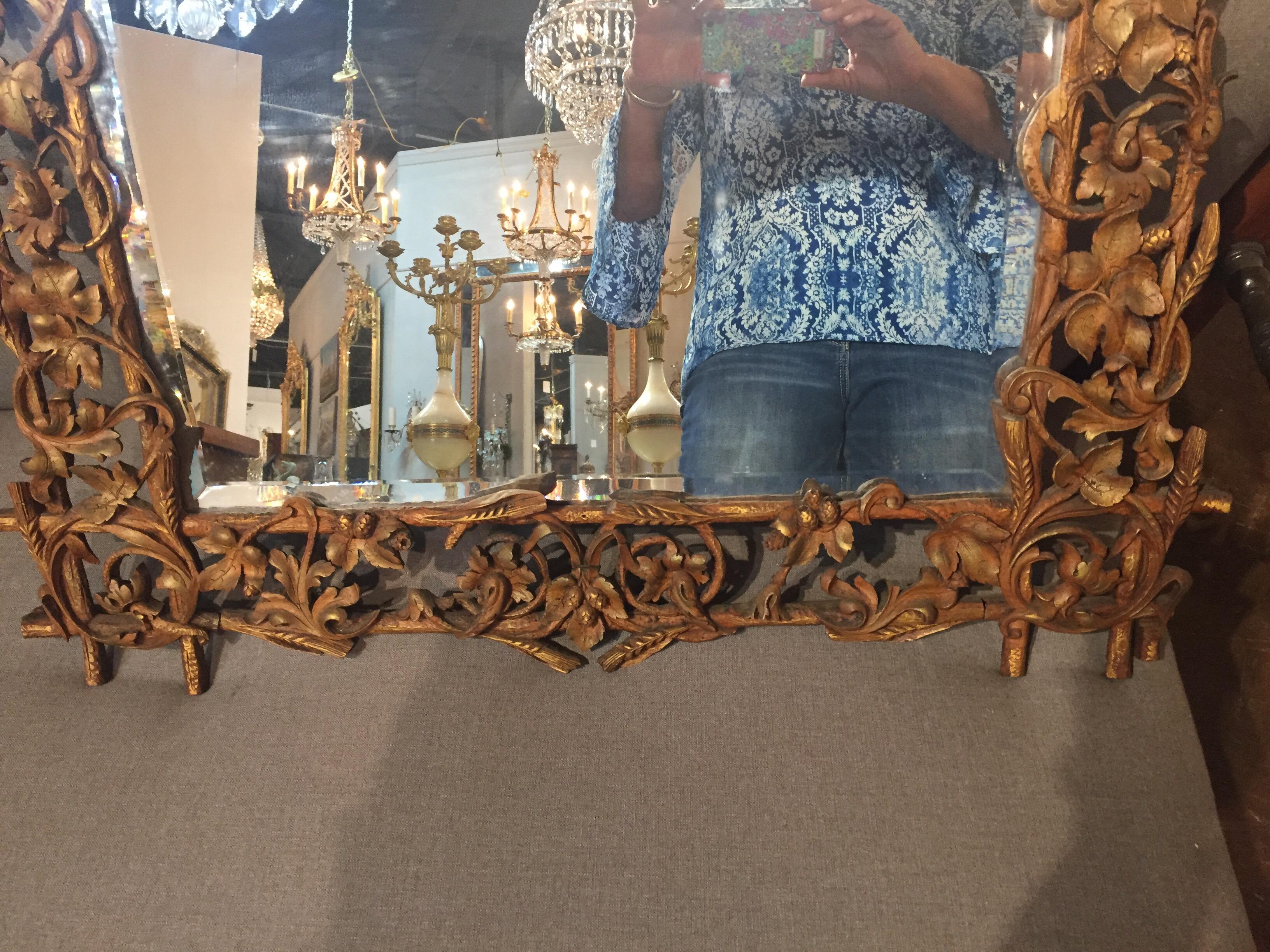 Wood 19th Century Black Forest Hand Carved Mirror