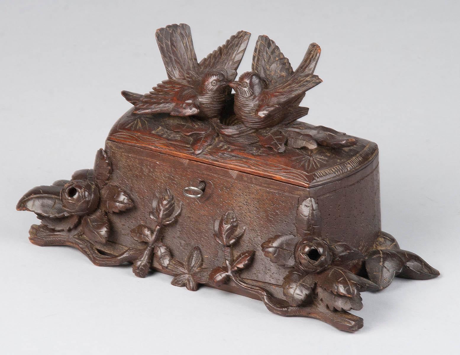 19th Century Black Forest Jewelry Box Carved Chestnut 1