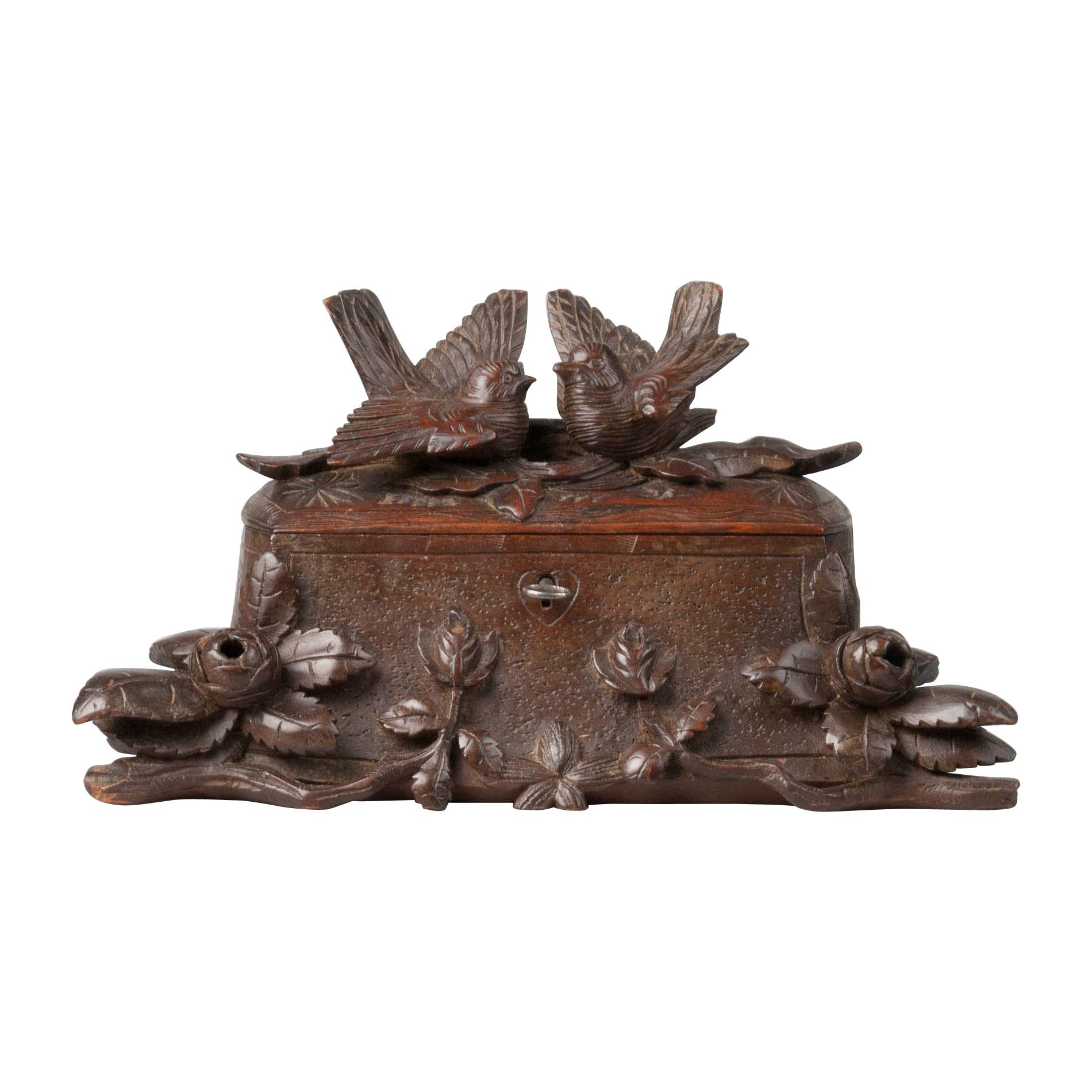 19th Century Black Forest Jewelry Box Carved Chestnut