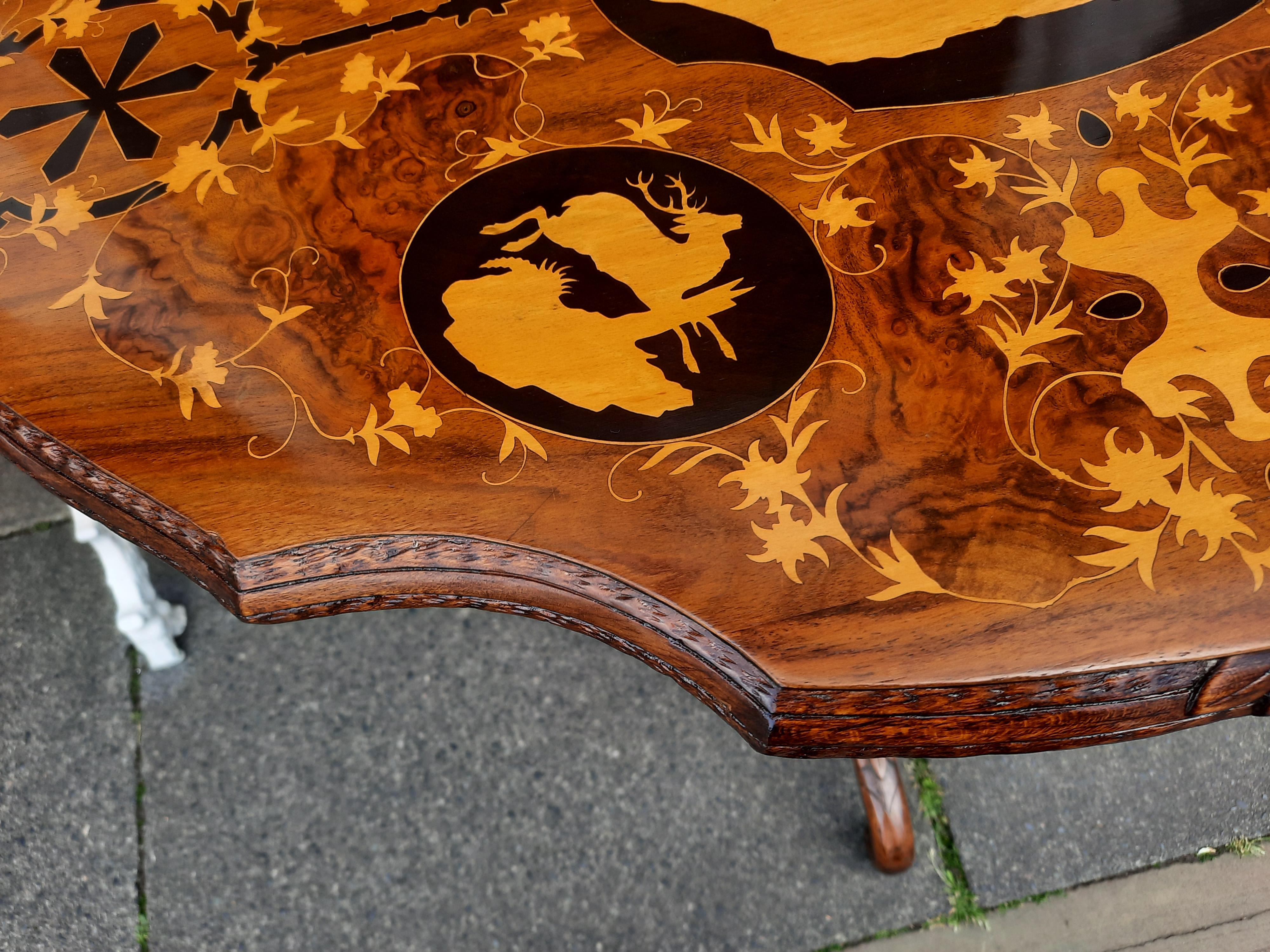 Walnut 19th Century Black Forest Linden and Marquetry Inlaid Occasional Table For Sale
