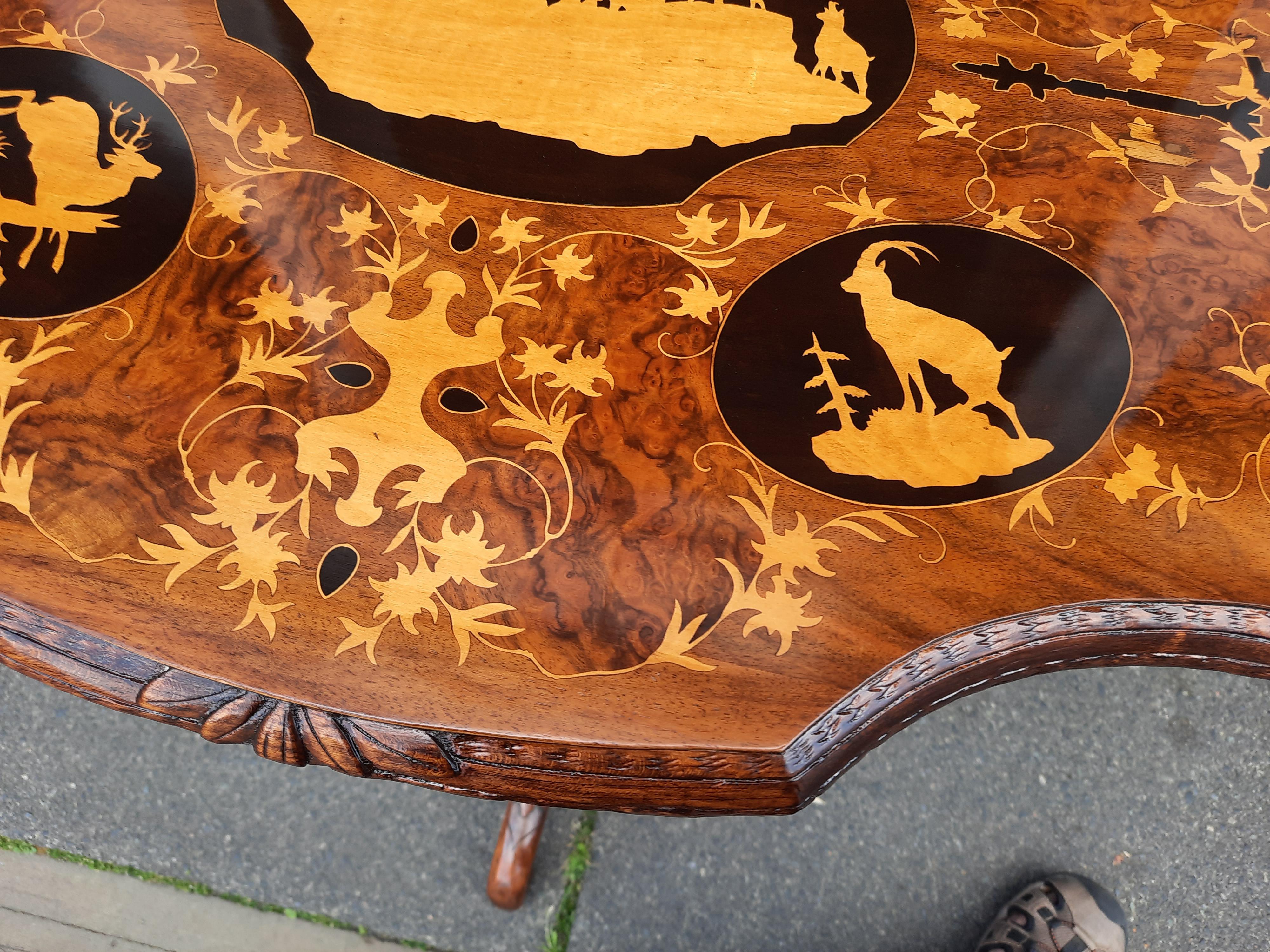 19th Century Black Forest Linden and Marquetry Inlaid Occasional Table For Sale 1