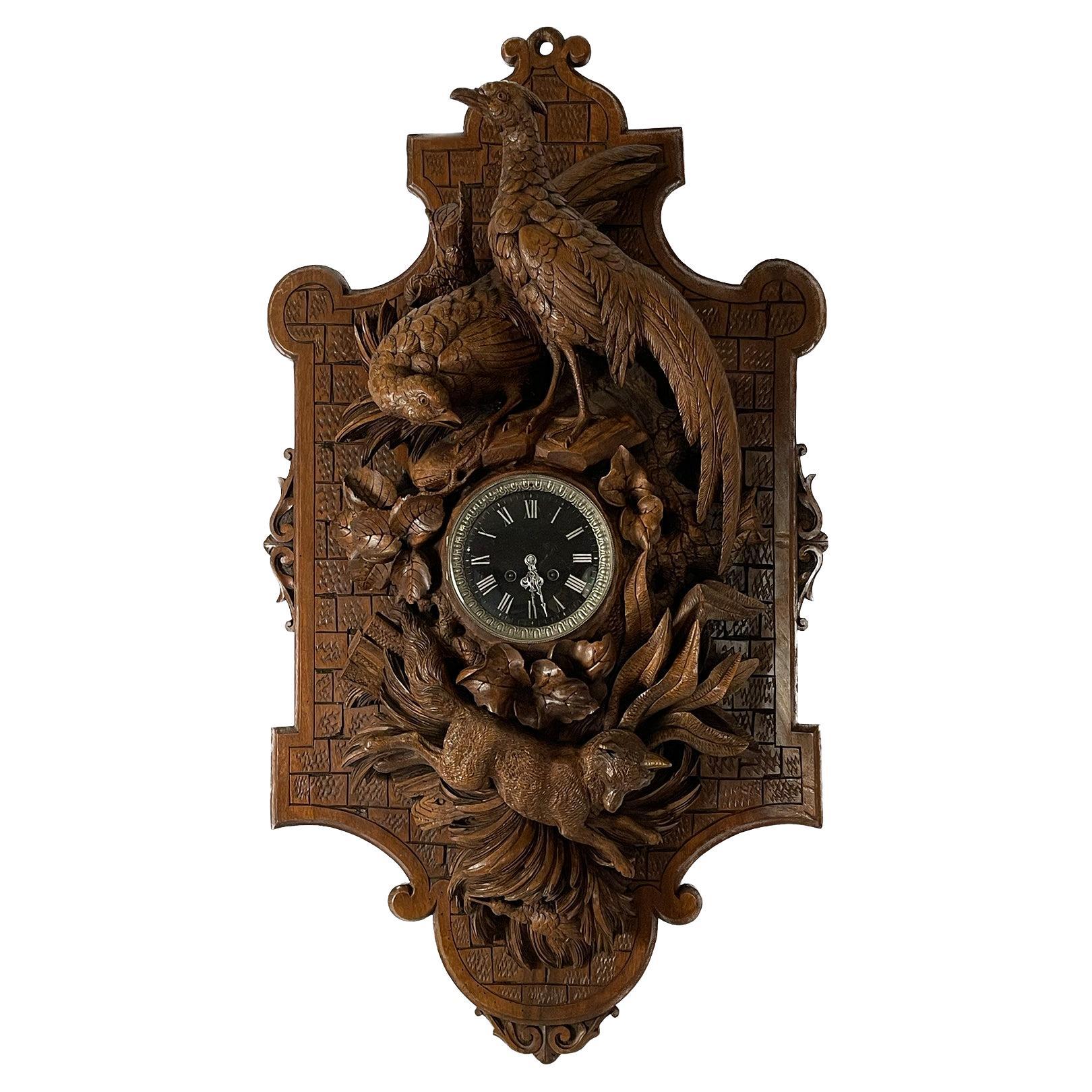 19th Century Black Forest Pheasants and Fox Wall Clock