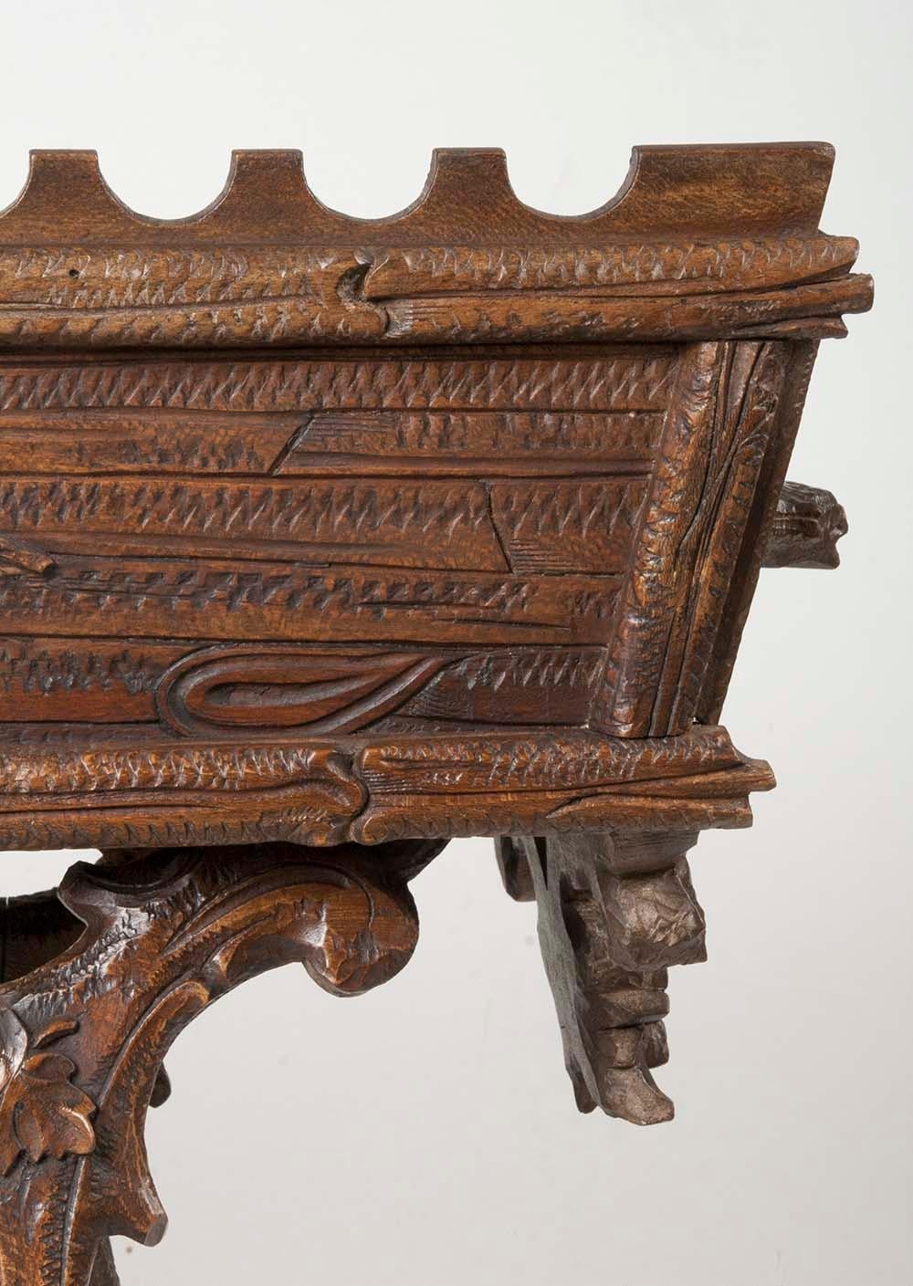 19th Century Black Forest Plant Stand, Jardinière Carved Chestnut Wood 12