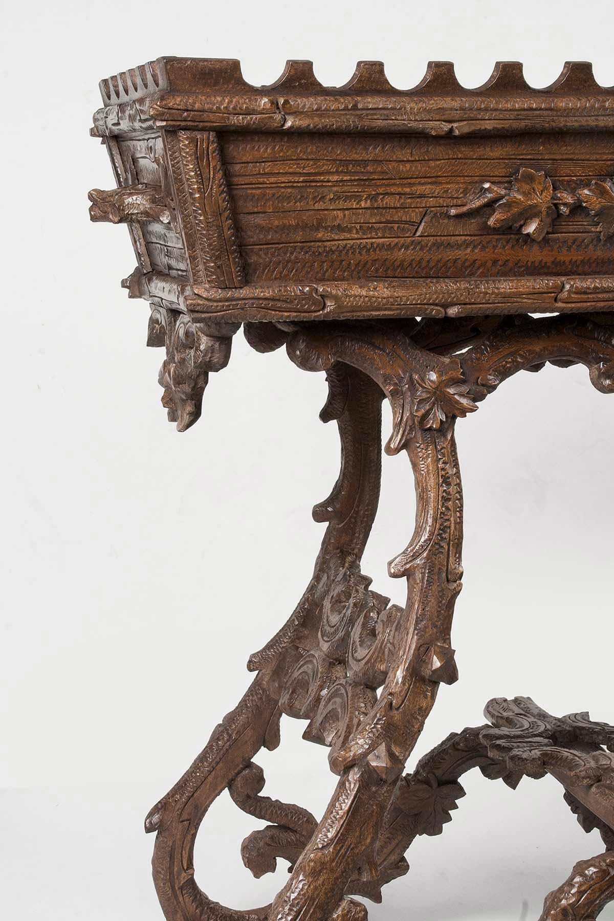 19th Century Black Forest Plant Stand, Jardinière Carved Chestnut Wood 14