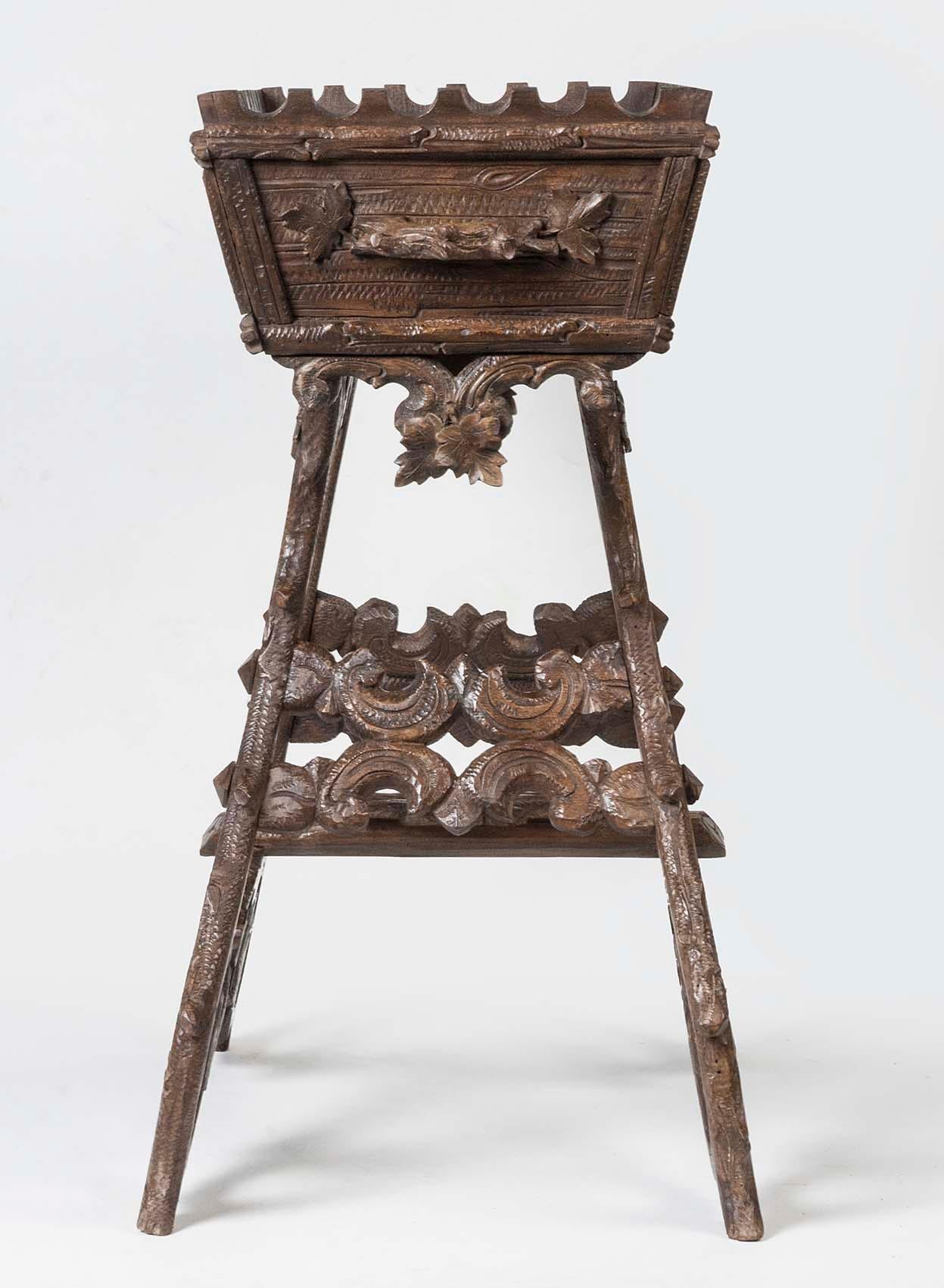 Late 19th Century 19th Century Black Forest Plant Stand, Jardinière Carved Chestnut Wood