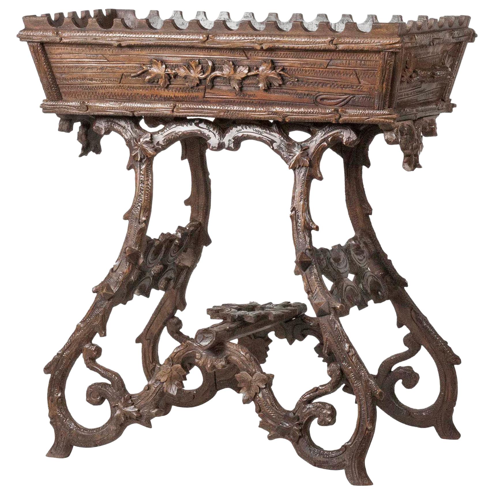 19th Century Black Forest Plant Stand, Jardinière Carved Chestnut Wood