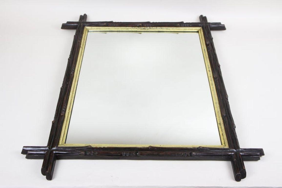Miroir rustique Black Forest du 19e siècle, barreaux dorés - sculpté à la main, AT vers 1880 en vente 4