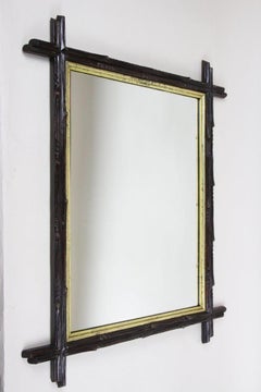 19th Century Black Forest Rustic Mirror, Gilt Bars - Hand Carved, AT ca. 1880