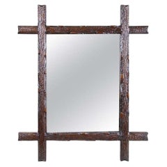 Antique 19th Century Black Forest Rustic Wall Mirror, Hand Carved, Austria, circa 1880