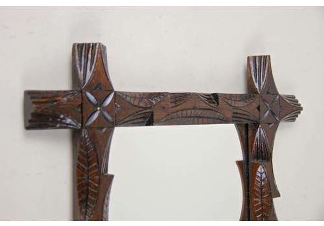Stained 19th Century Black Forest Rustic Wall Mirror, Hand Carved, Austria circa 1890 For Sale
