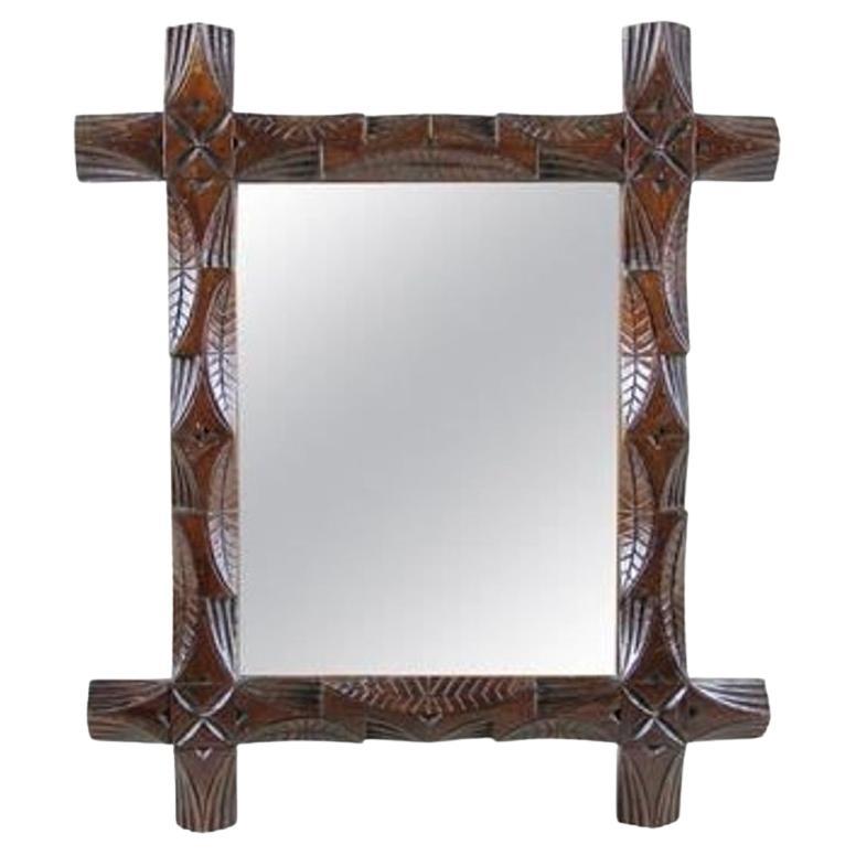 19th Century Black Forest Rustic Wall Mirror, Hand Carved, Austria circa 1890 For Sale