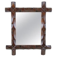 19th Century Black Forest Rustic Wall Mirror, Hand Carved, Austria circa 1890