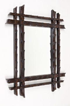 19th Century Black Forest Rustic Wall Mirror, Handcarved, Austria circa 1870