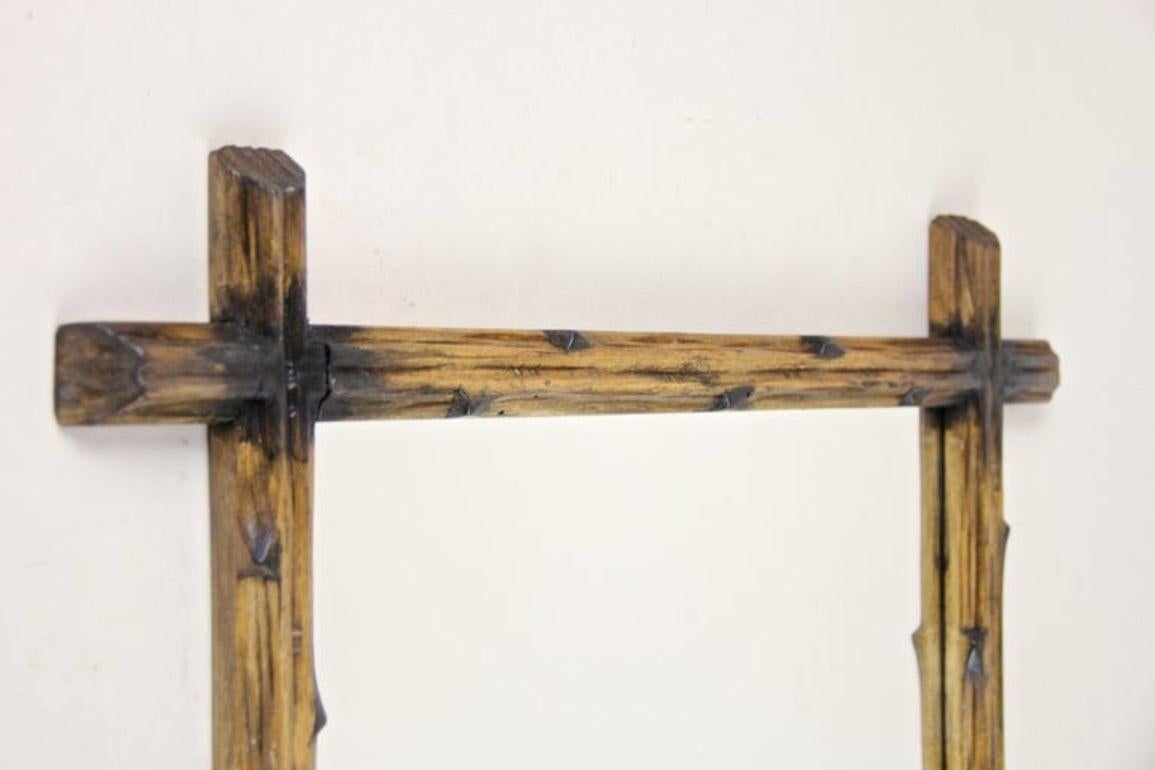 Hand-Carved 19th Century Black Forest Rustic Wall Mirror Light Brown, Austria, circa 1890 For Sale