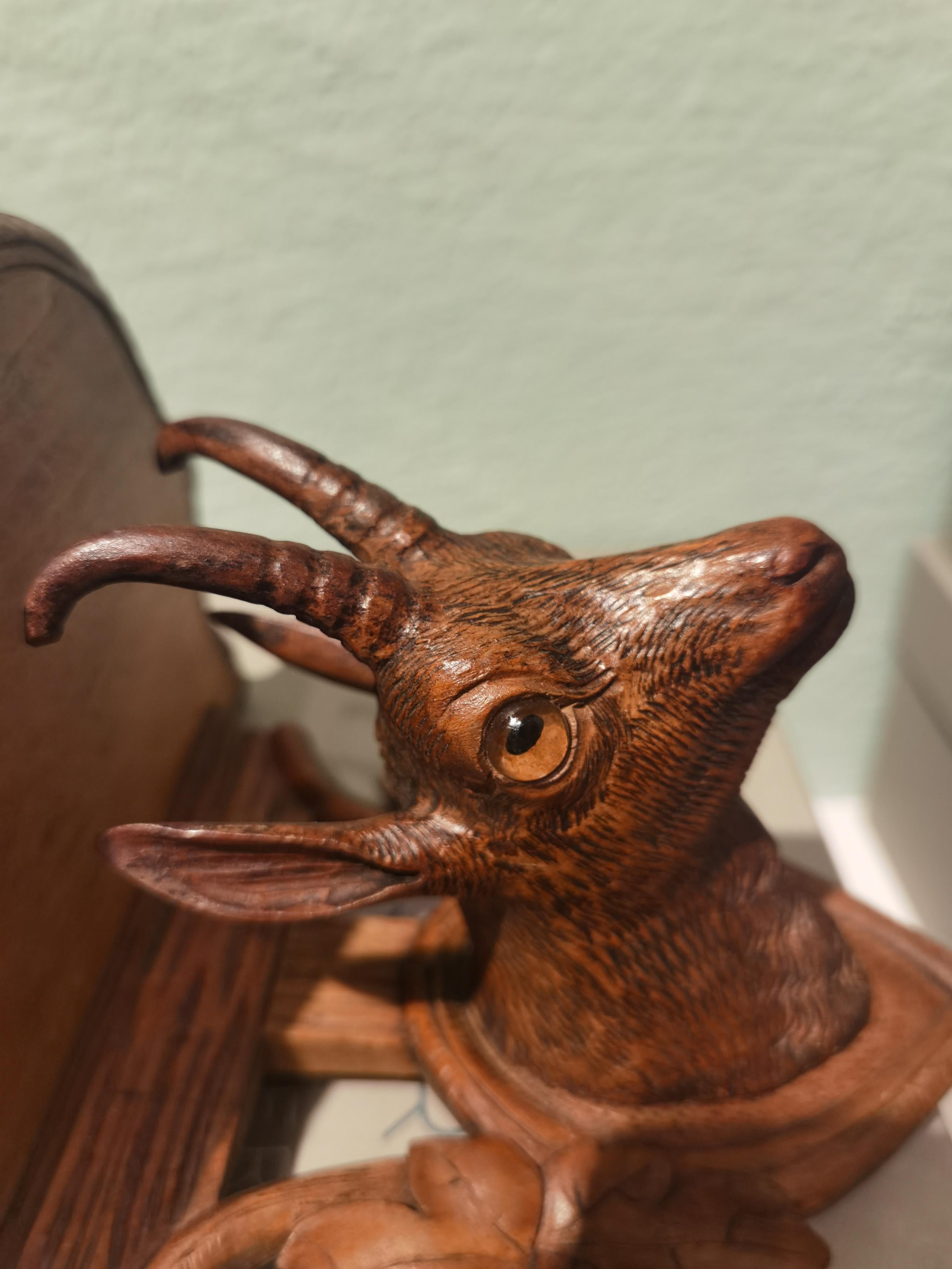Austrian 19th Century Black Forest Small Deer Head Throphy with Carved Wood Plaque