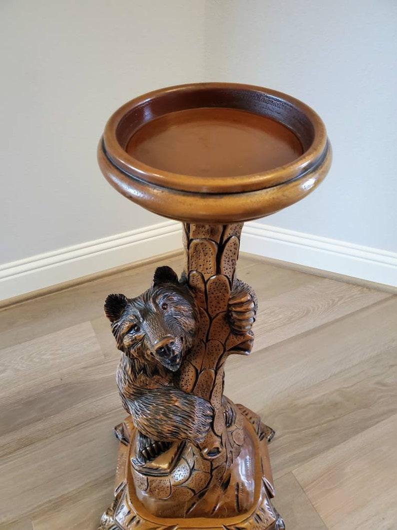 19th Century Black Forest Swiss Carved Bear Candle Stand In Good Condition In Forney, TX