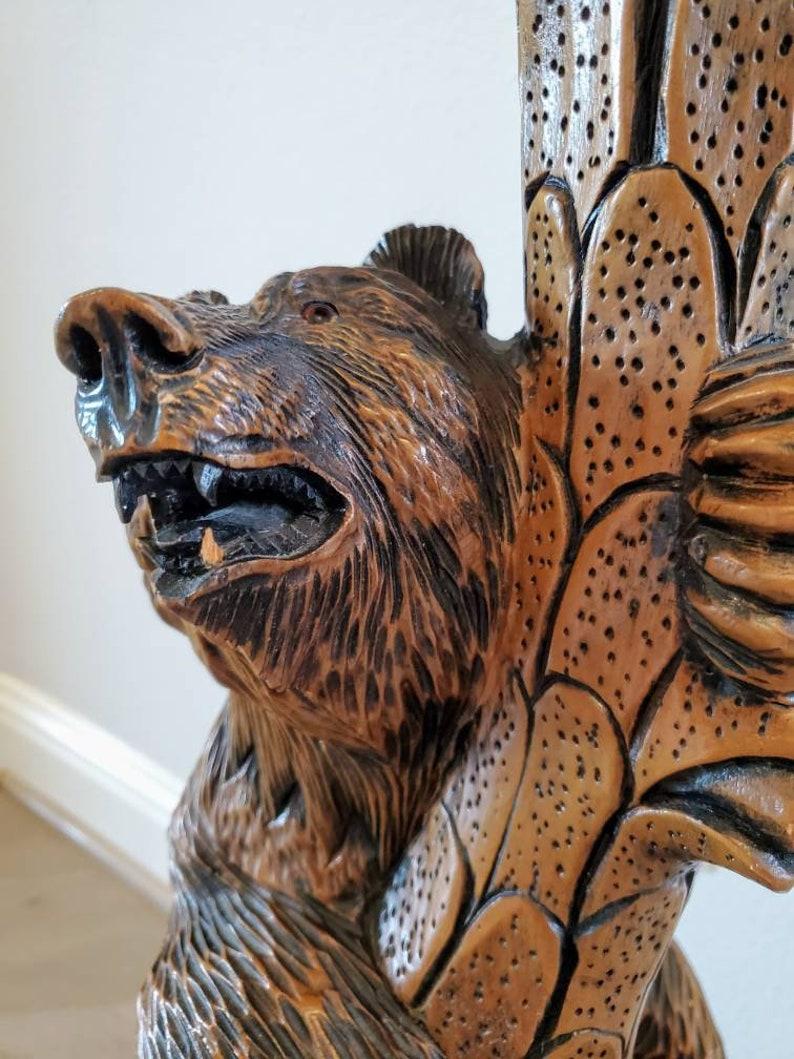 19th Century Black Forest Swiss Carved Bear Candle Stand 3