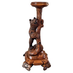 19th Century Black Forest Swiss Carved Bear Candle Stand