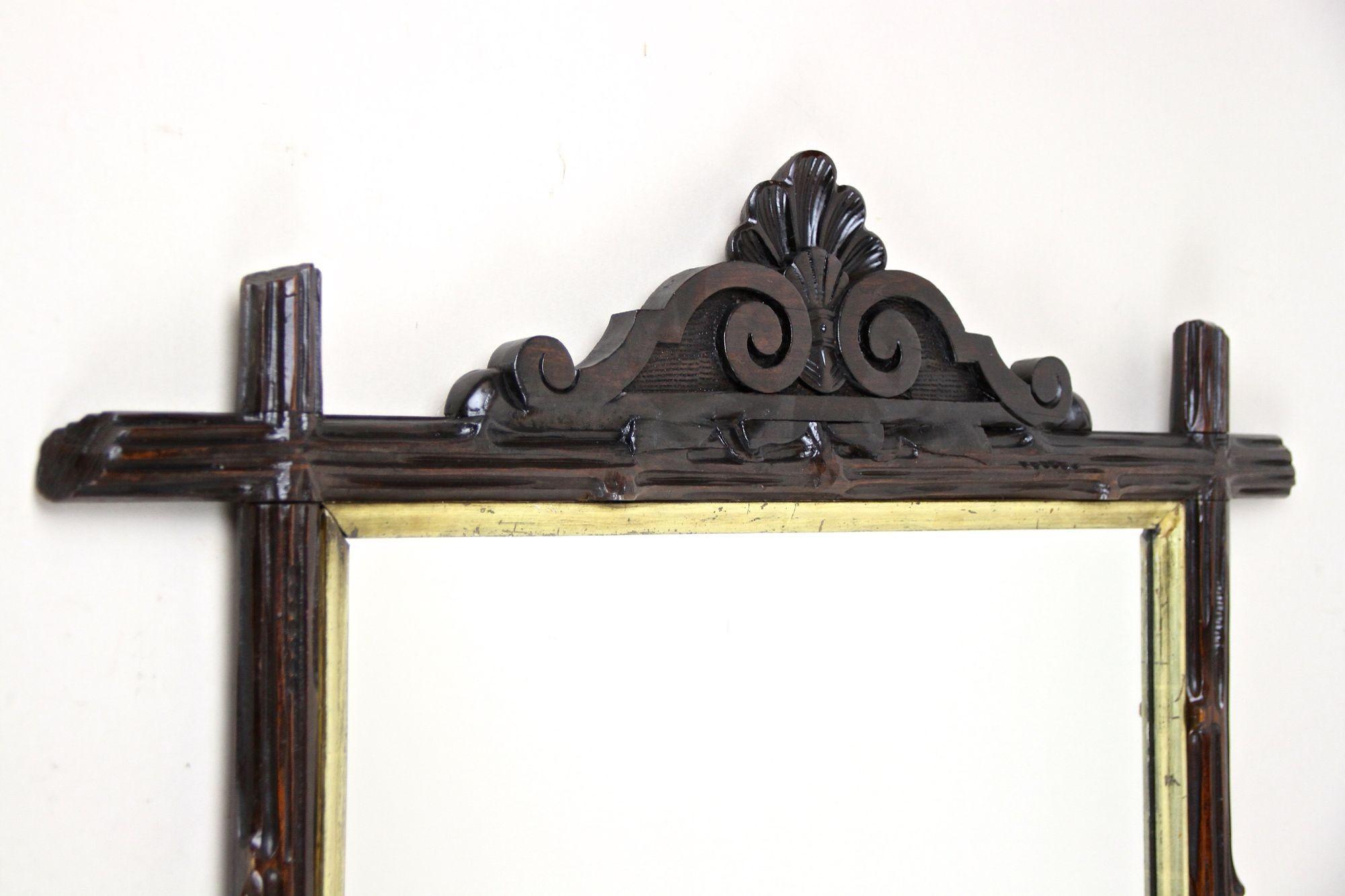 Hand-Carved 19th Century Black Forest Wall Mirror With Gilt Bars, Austria, ca. 1880 For Sale