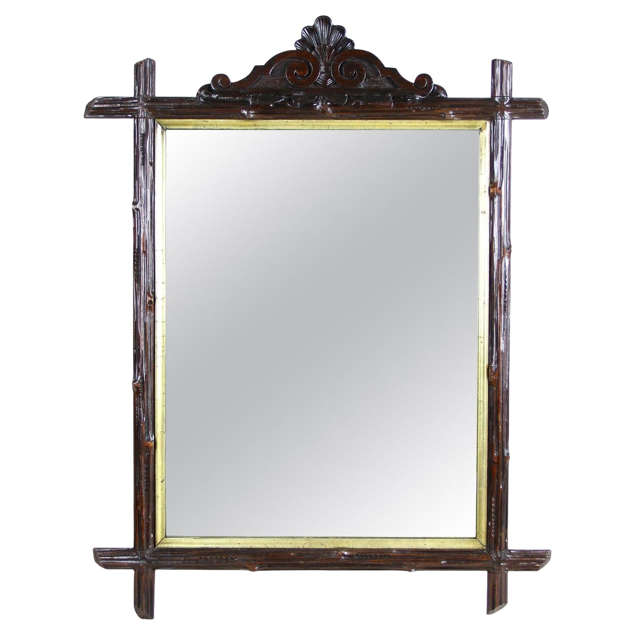 19th Century Black Forest Wall Mirror With Gilt Bars, Austria, ca. 1880 For Sale