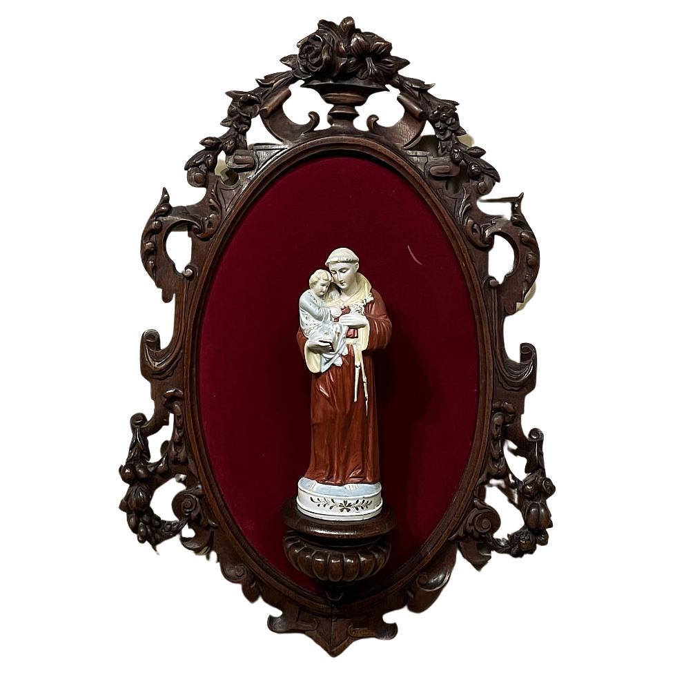 19th Century Black Forest Wall Shrine with St. Anthony of Padua & Jesus For Sale