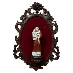 Antique 19th Century Black Forest Wall Shrine with St. Anthony of Padua & Jesus