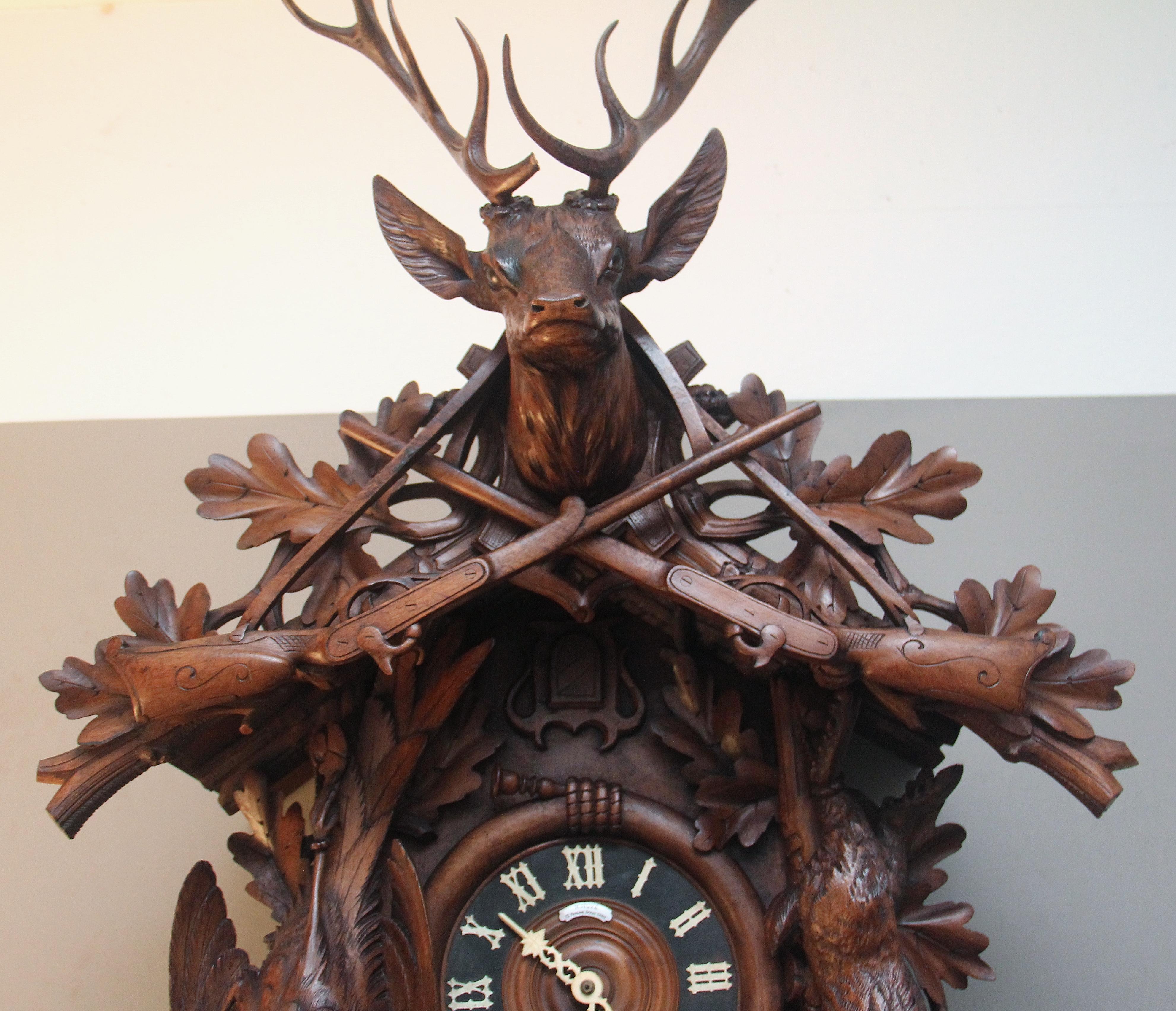 Swiss 19th Century black forest walnut cuckoo clock For Sale
