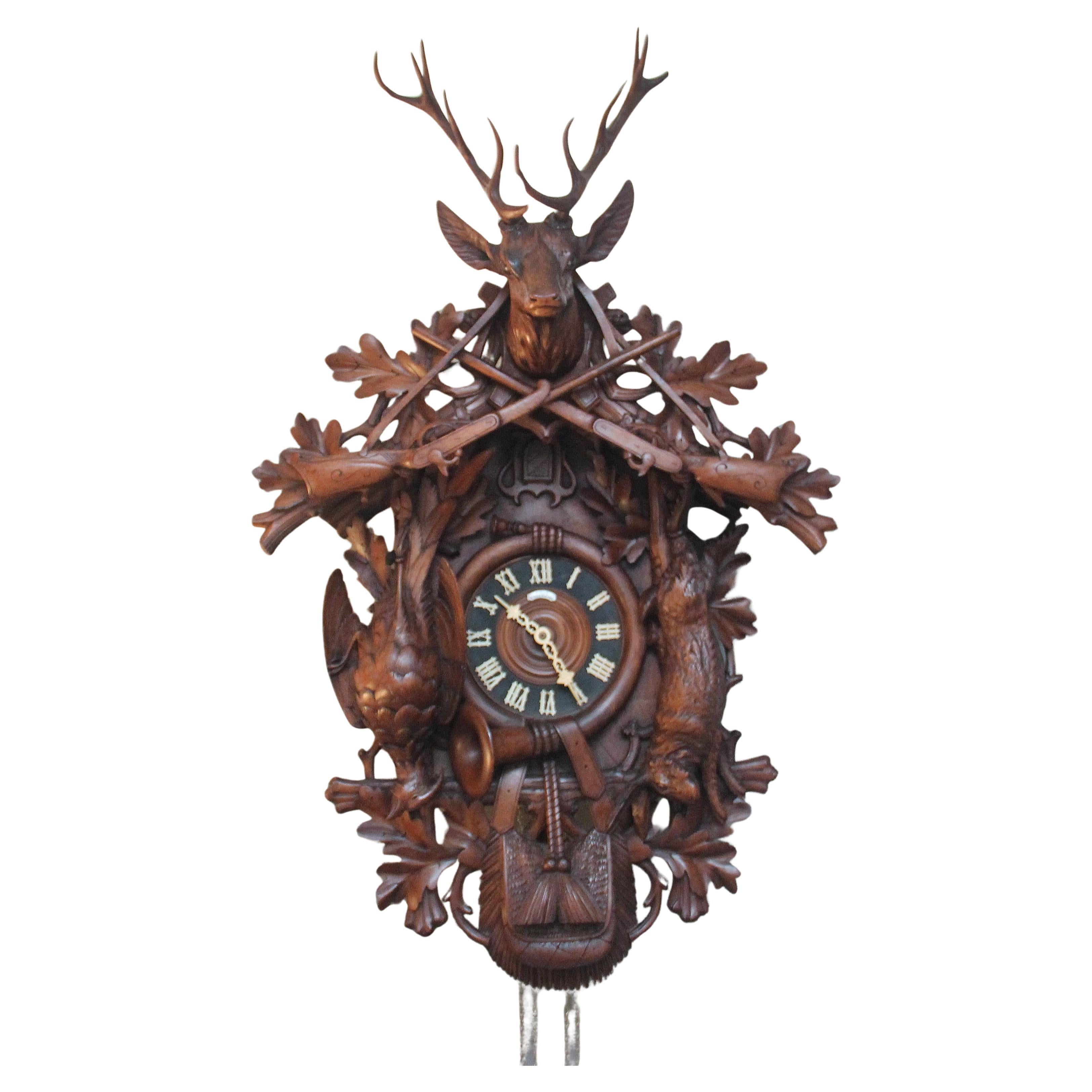 reloj de cuco de nogal del siglo xix black forest
