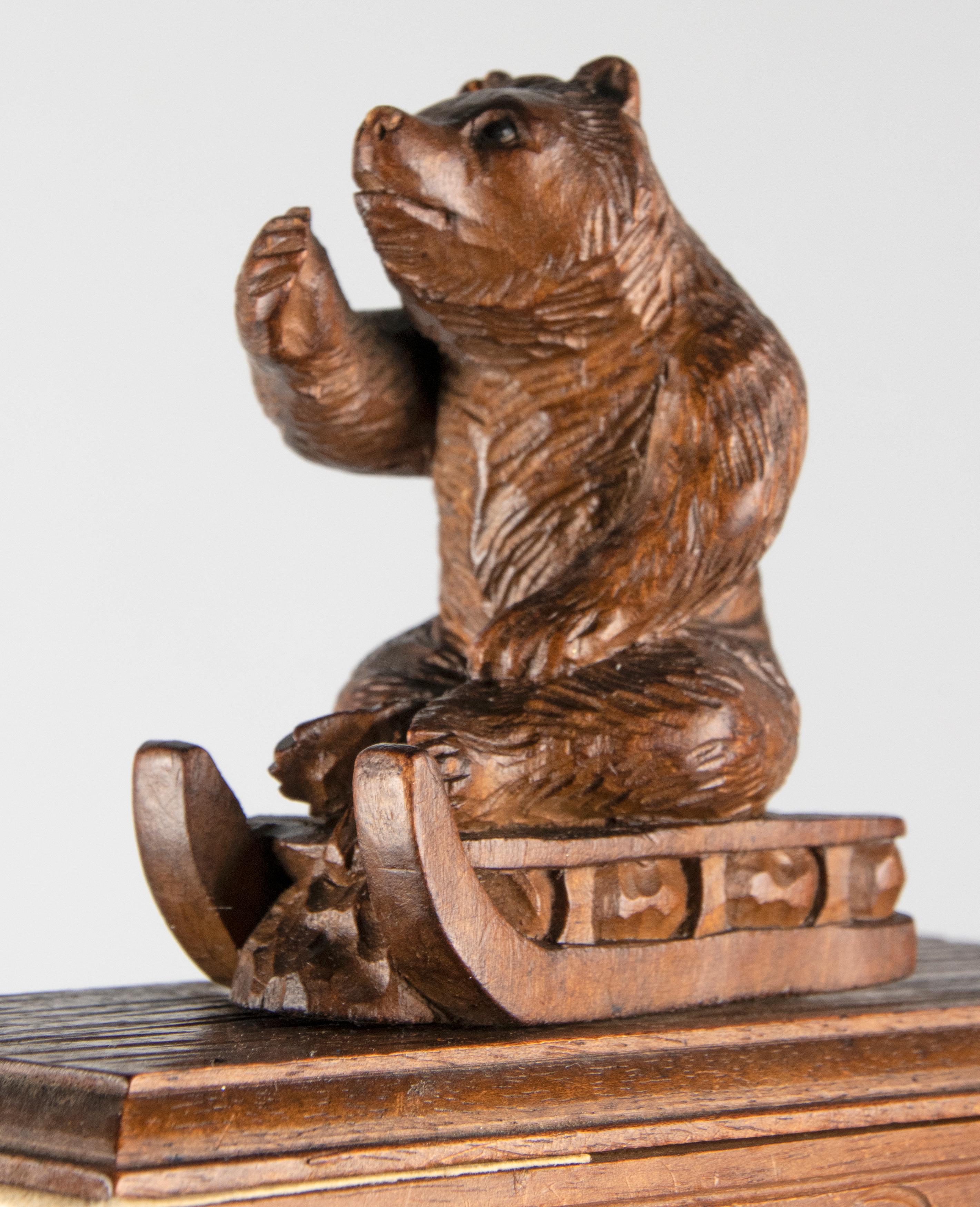 19th Century Black Forest Walnut Desk Blotter with a Bear on a Sled 5
